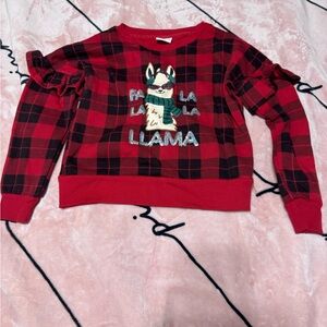 Girls size 6/7 Red Plaid Llama Sweater